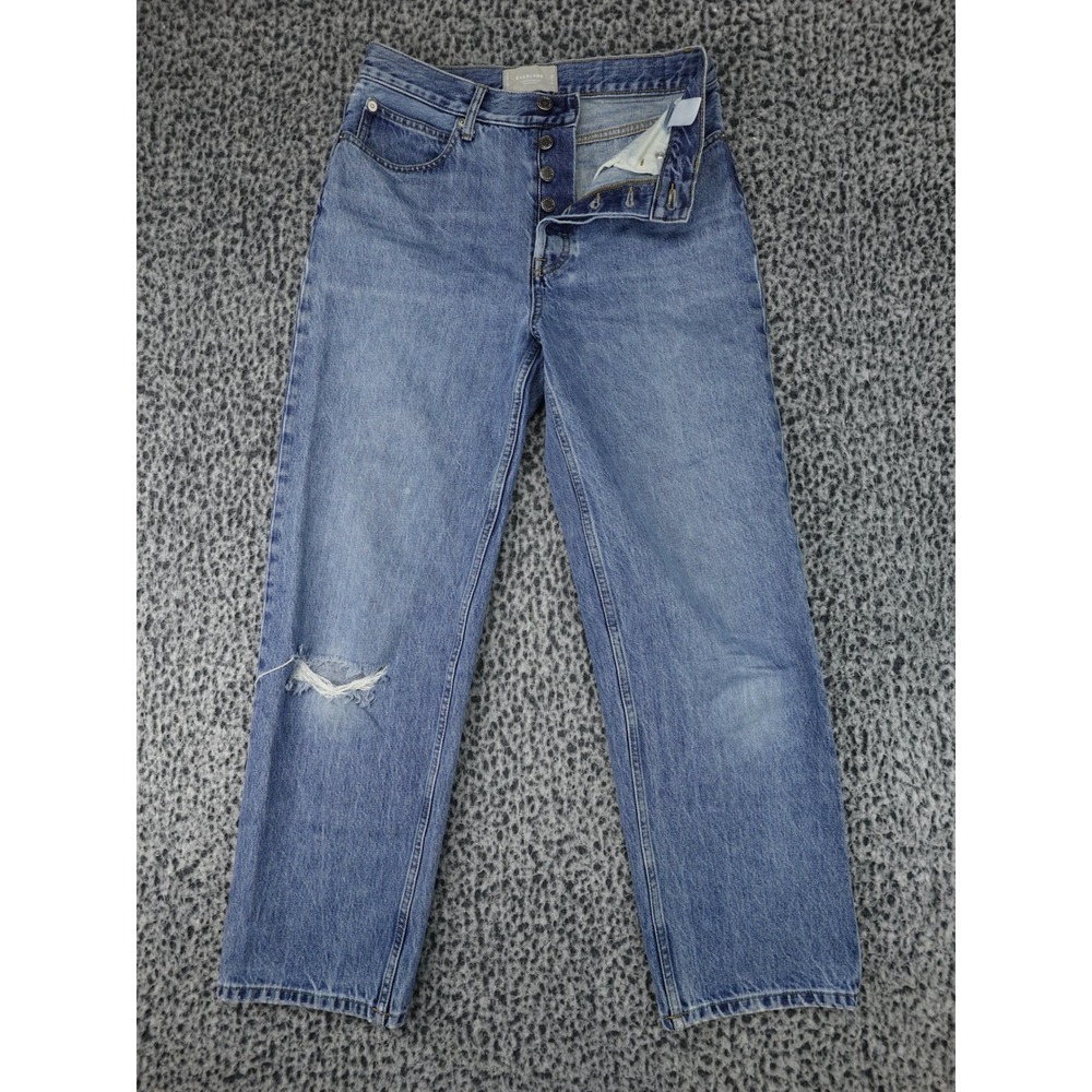 Everlaneā The 90s Way-High Jean Womens 28 Long Blue Distressed Organic Cotton